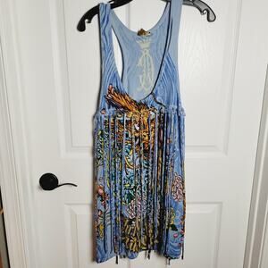 Christian Audigier Dress Womens Large Dragon Tattoo Print Cutout Lace Up Y2k